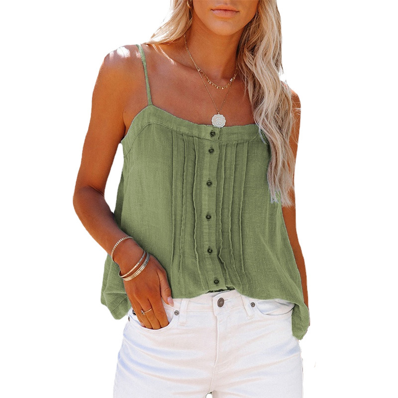 Button Square Neck Sexy Denim Camisole 26 02