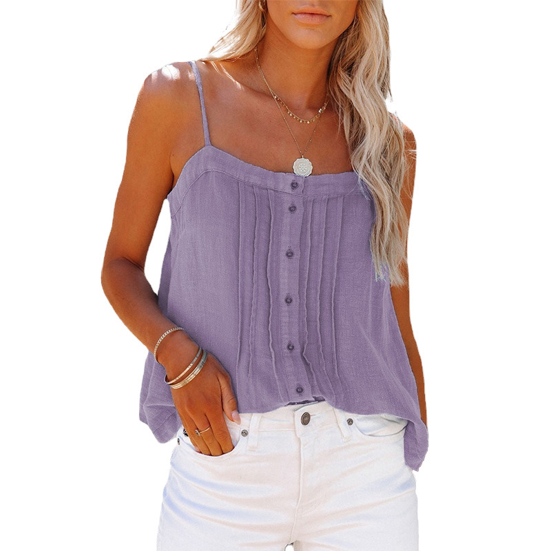Button Square Neck Sexy Denim Camisole 26 01