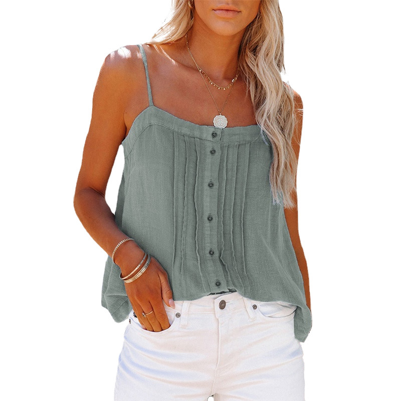 Button Square Neck Sexy Denim Camisole 26