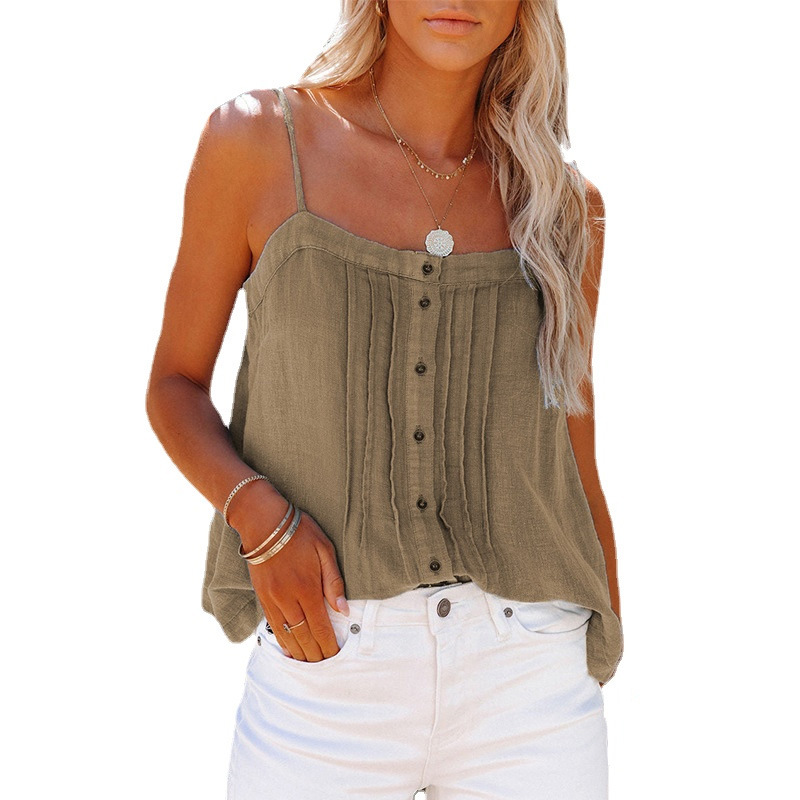 Button Square Neck Sexy Denim Camisole 26