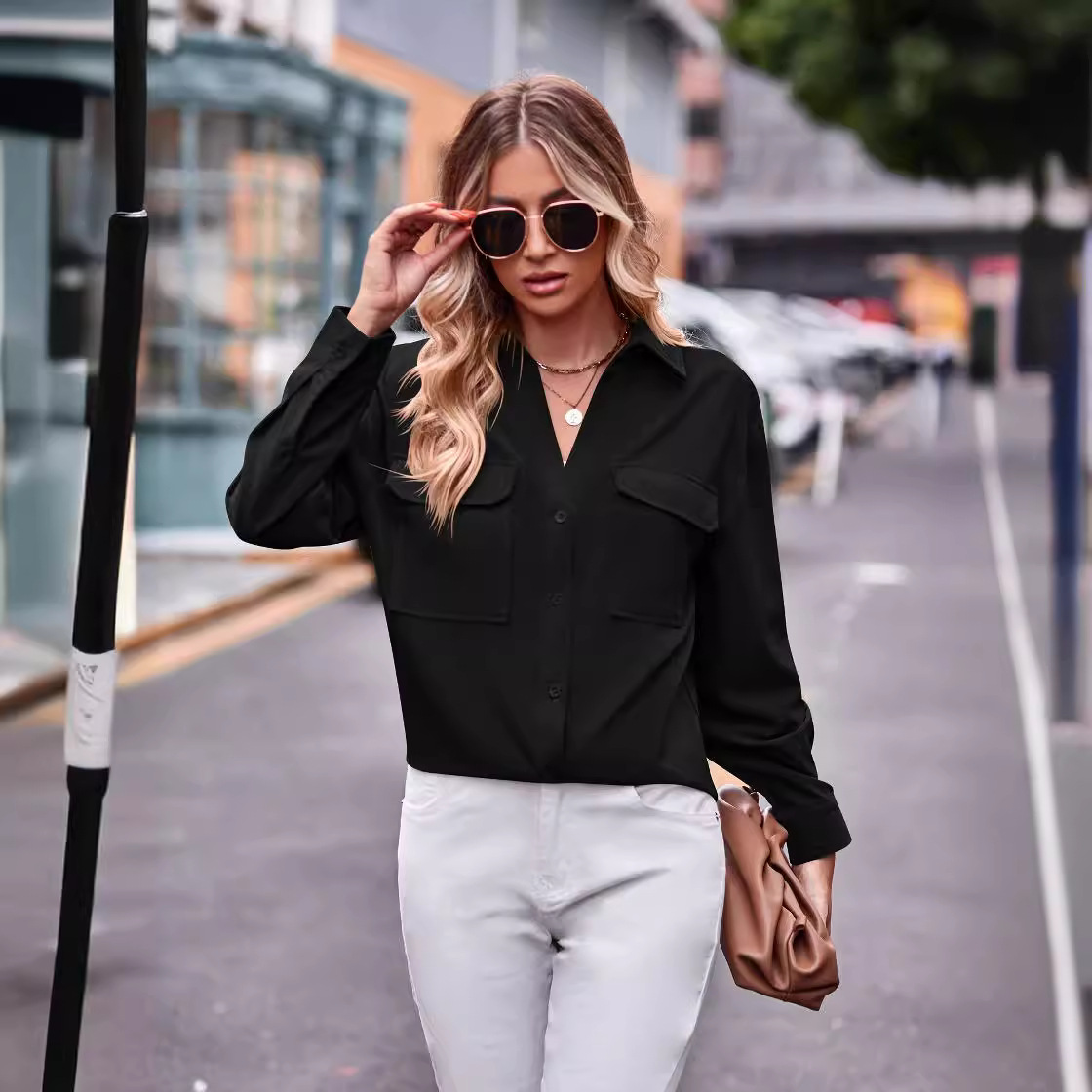 Casual fashion double pocket loose long sleeve 20 02