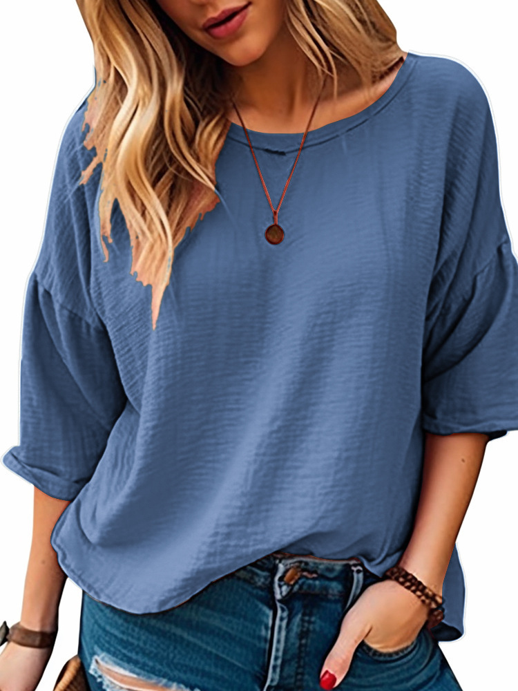 Commuter three-quarter sleeve solid color T-shirt 19