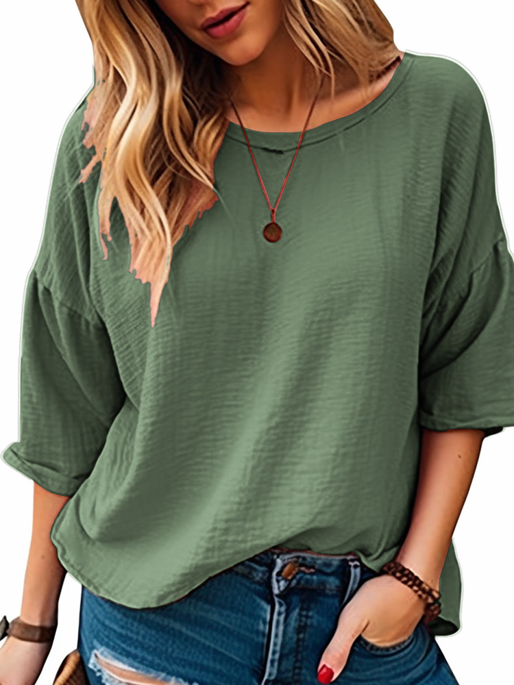 Commuter three-quarter sleeve solid color T-shirt 19