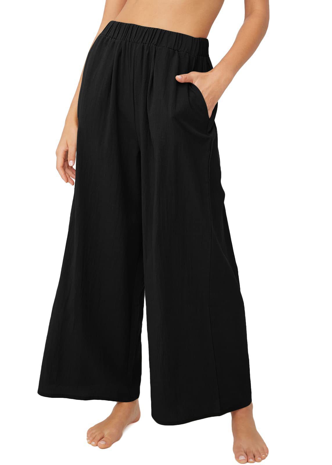 Cotton and linen high waist wide-leg trousers 35 01