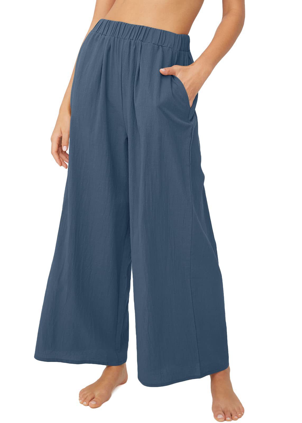 Cotton and linen high waist wide-leg trousers 35 02