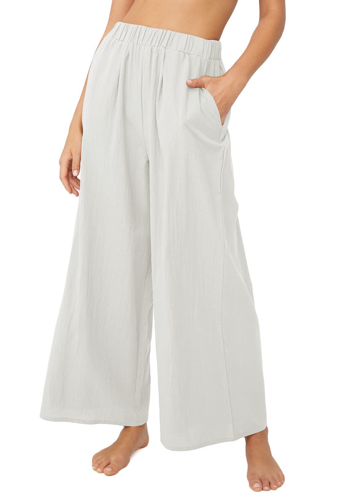 Cotton and linen high waist wide-leg trousers 35