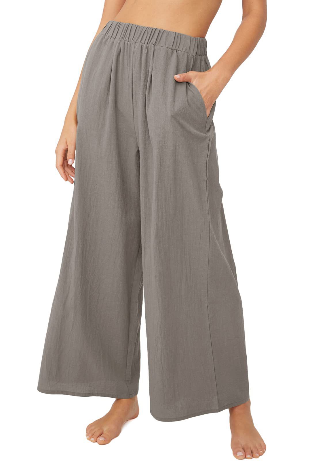 Cotton and linen high waist wide-leg trousers 35