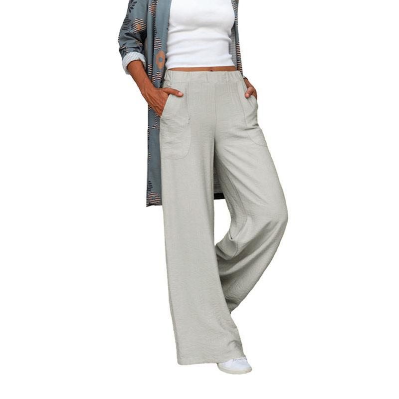 Drape elastic waist loose wide-leg trousers 31