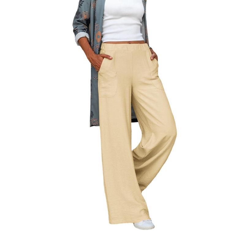 Drape elastic waist loose wide-leg trousers 31