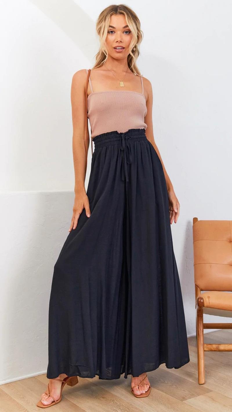Elastic waistband high waist long culottes 40