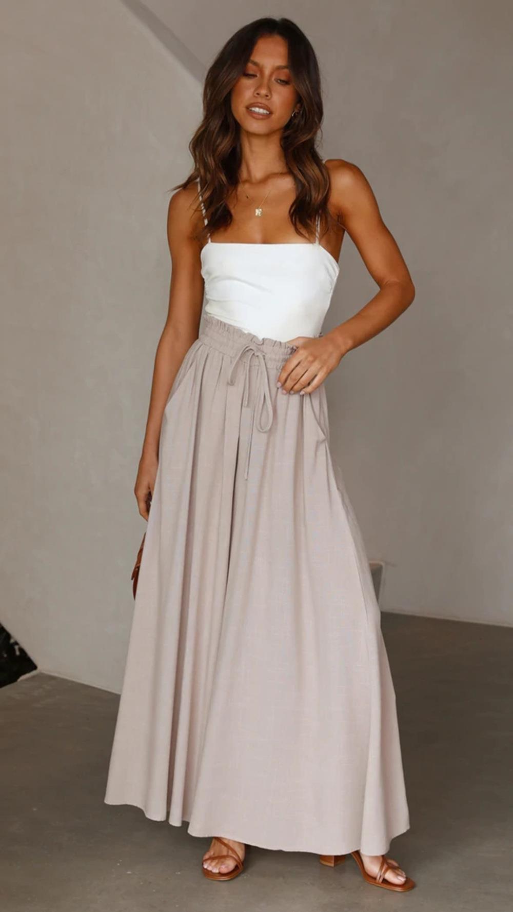 Elastic waistband high waist long culottes 40 01