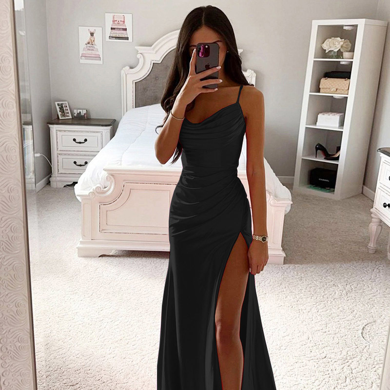 Gathered satin gown with slits 11