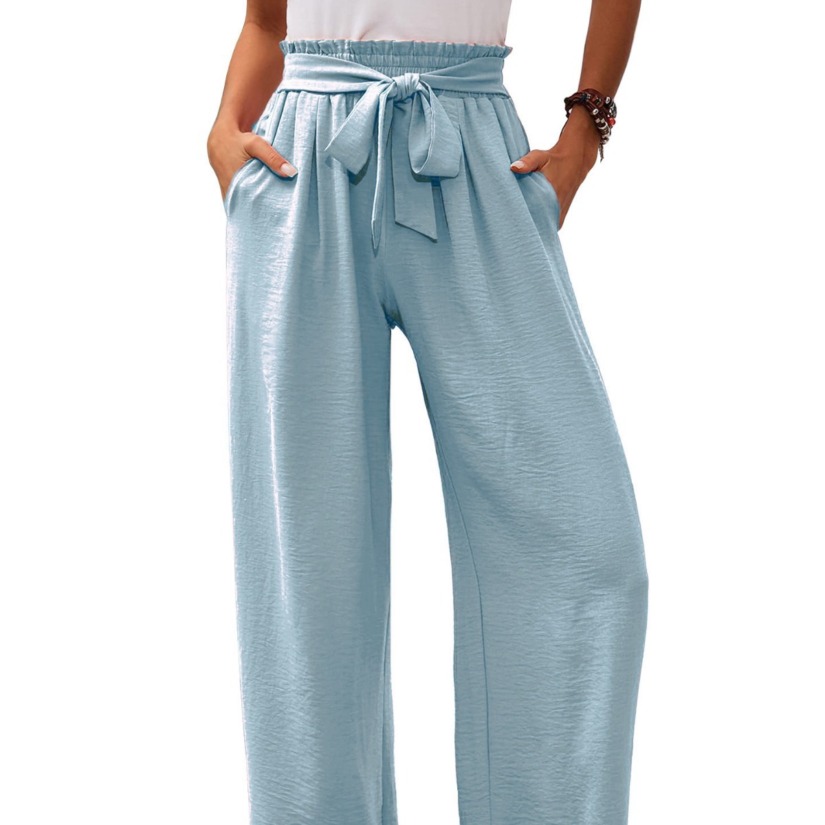 High waist adjustable lace-up loose trousers 39