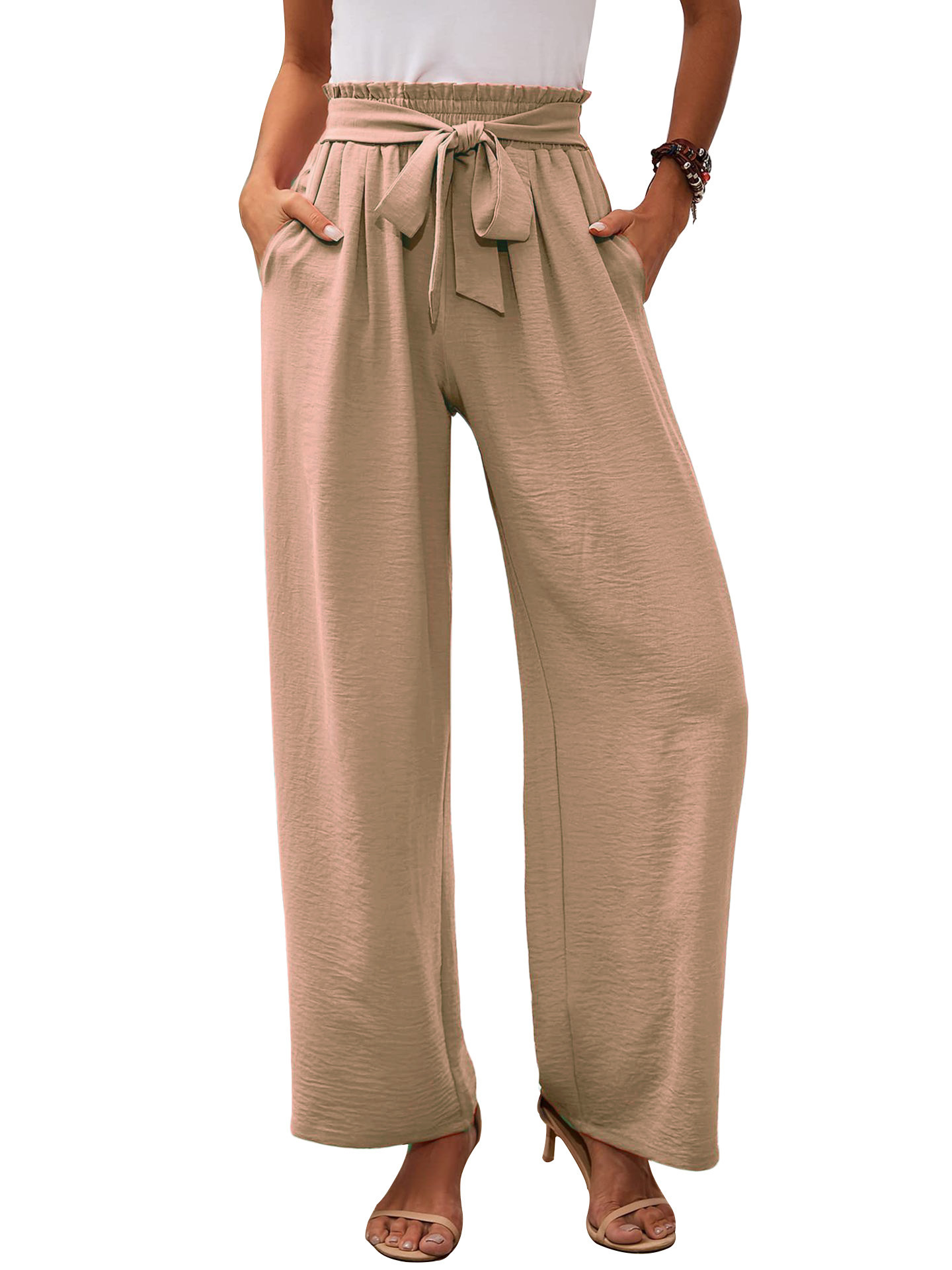 High waist adjustable lace-up loose trousers 39