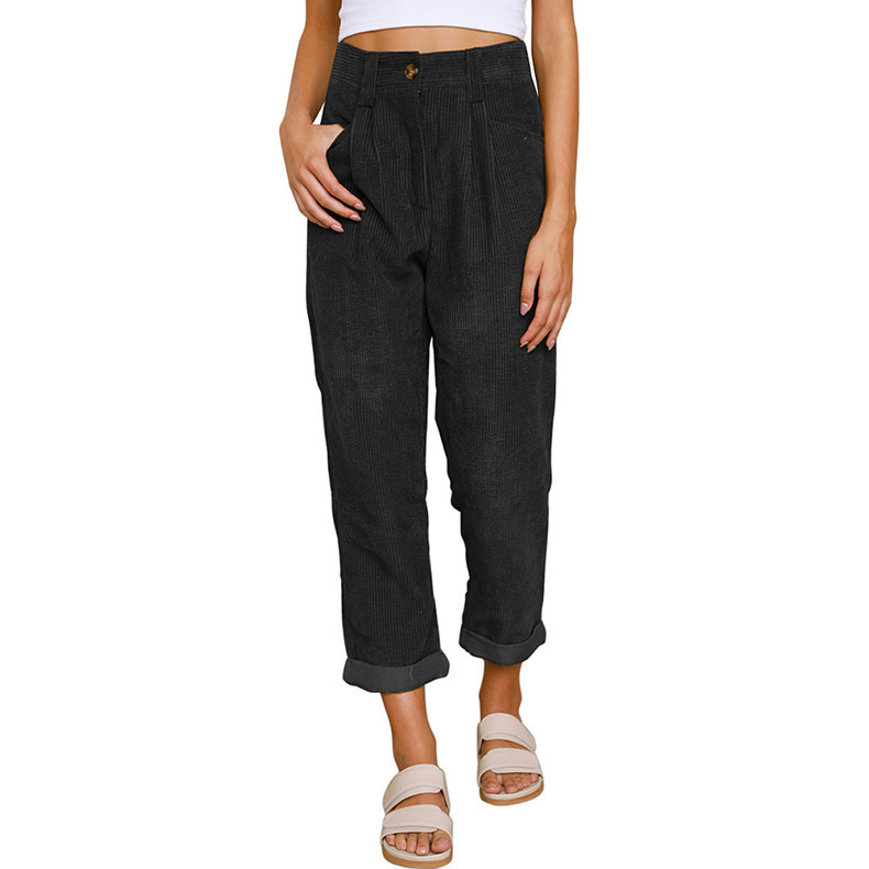 High-waist corduroy loose straight trousers 32 01