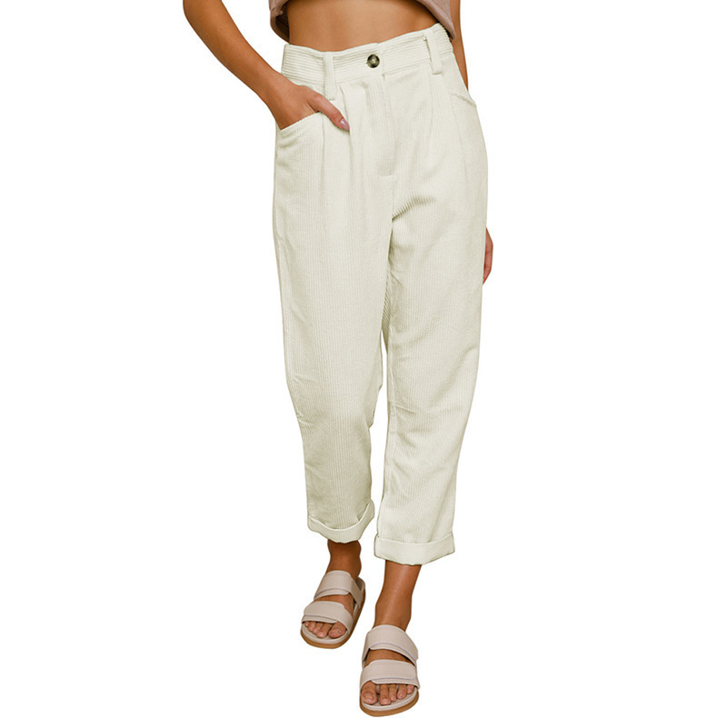 High-waist corduroy loose straight trousers 32 02
