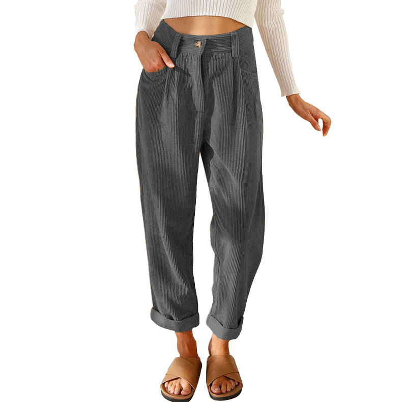 High-waist corduroy loose straight trousers 32
