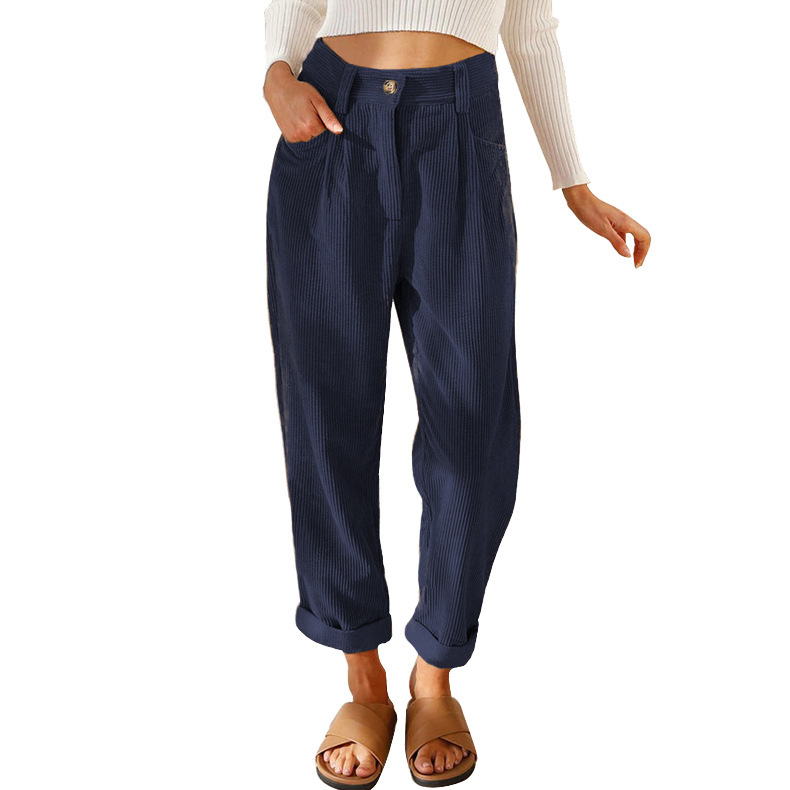 High-waist corduroy loose straight trousers 32