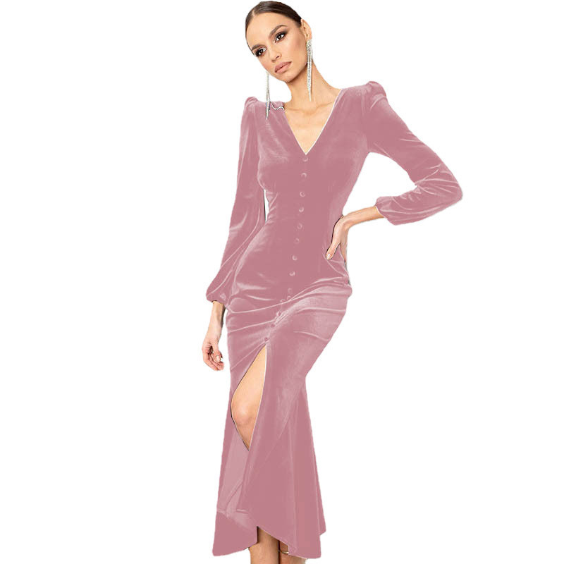 Knitted V-neck padded shoulder dress 13 02