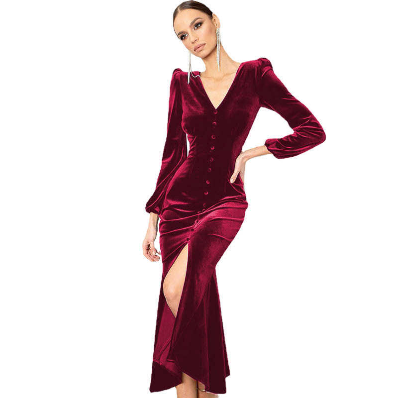 Knitted V-neck padded shoulder dress 13