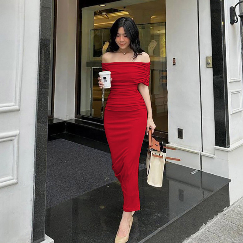 Off-shoulder gathered slit maxi dress 3 02