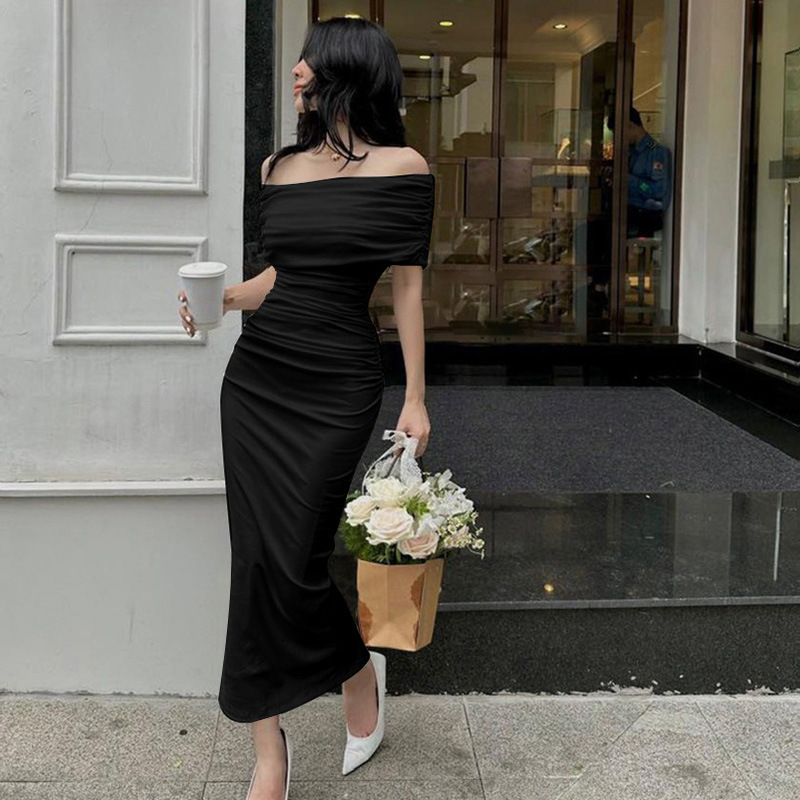 Off-shoulder gathered slit maxi dress 3