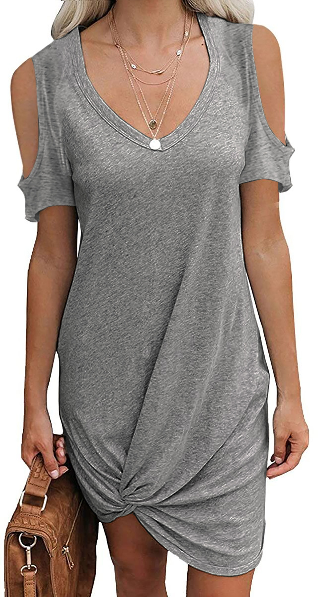 Solid Color Off Shoulder Twist T-Shirt Dress 5
