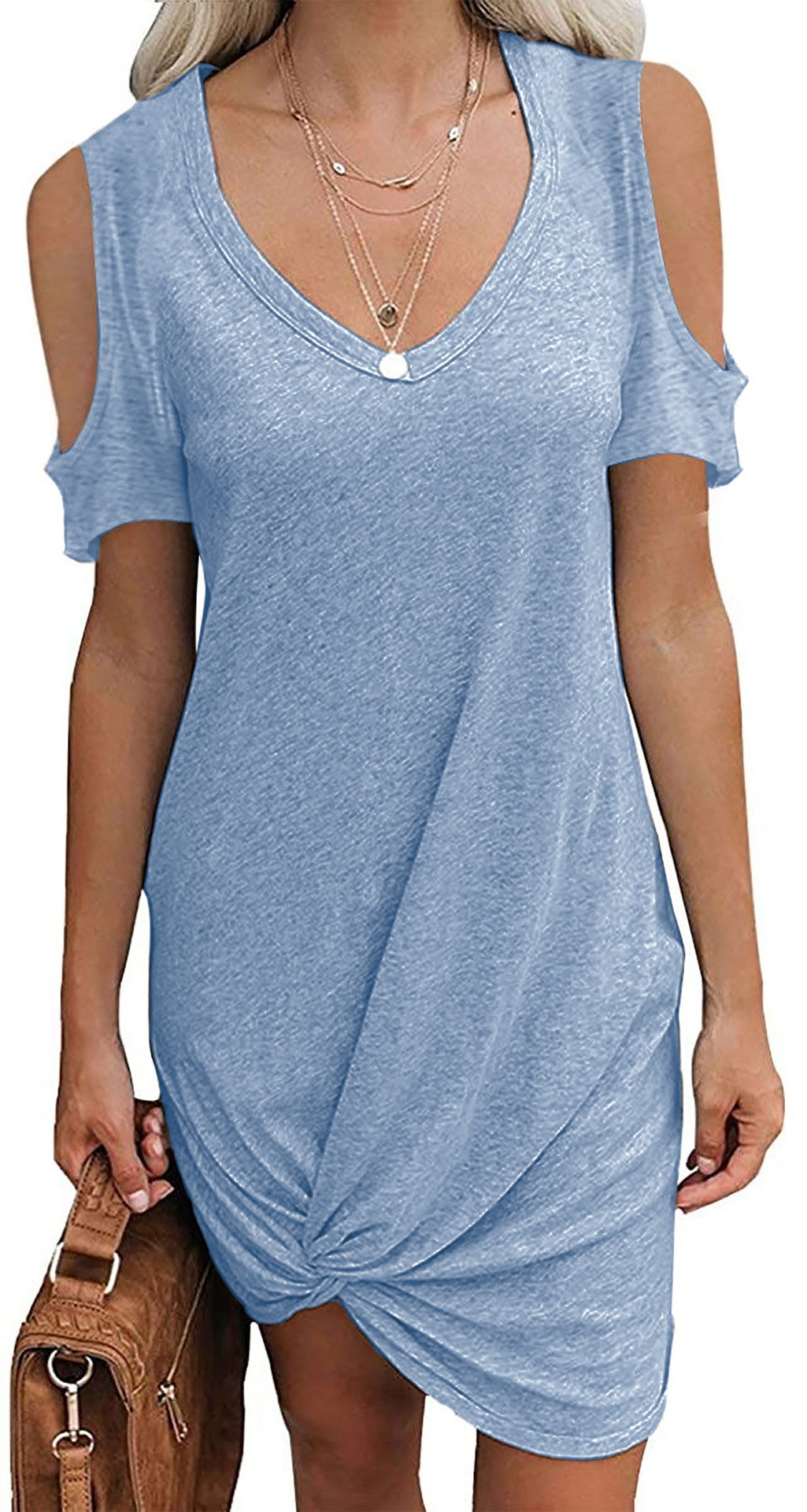 Solid Color Off Shoulder Twist T-Shirt Dress 5