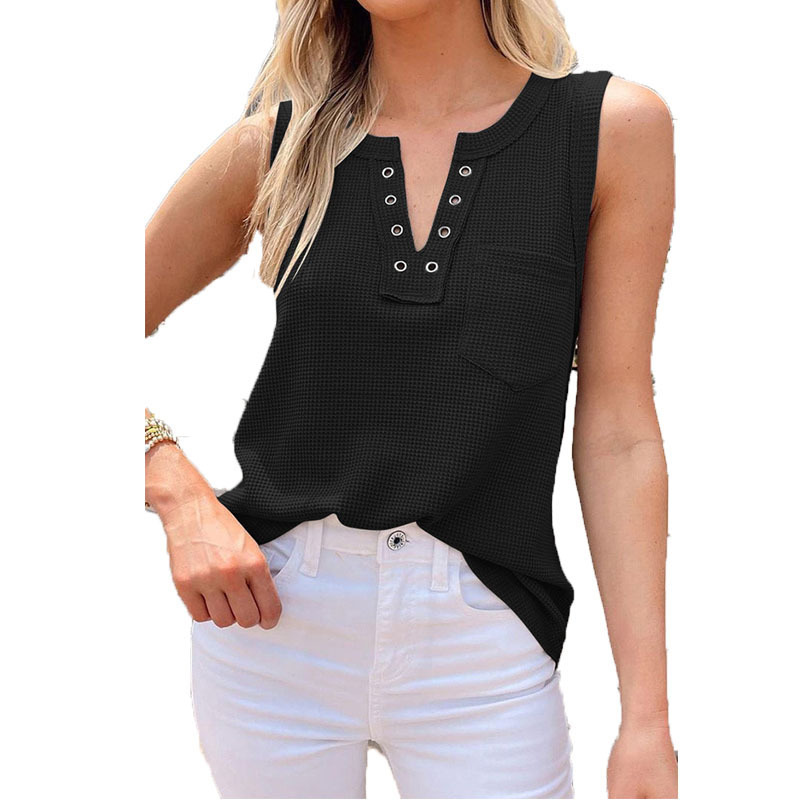 Solid color V-neck loose vest 23
