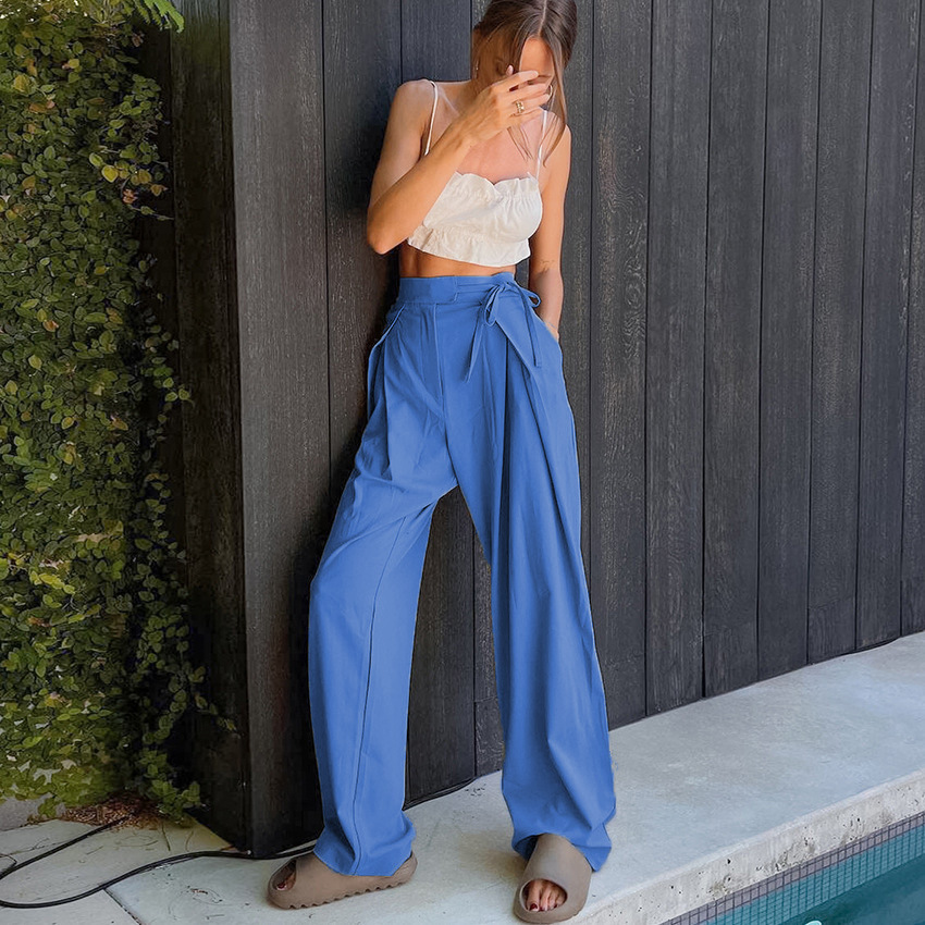 Straight high waist casual draped wide leg pants 38 02