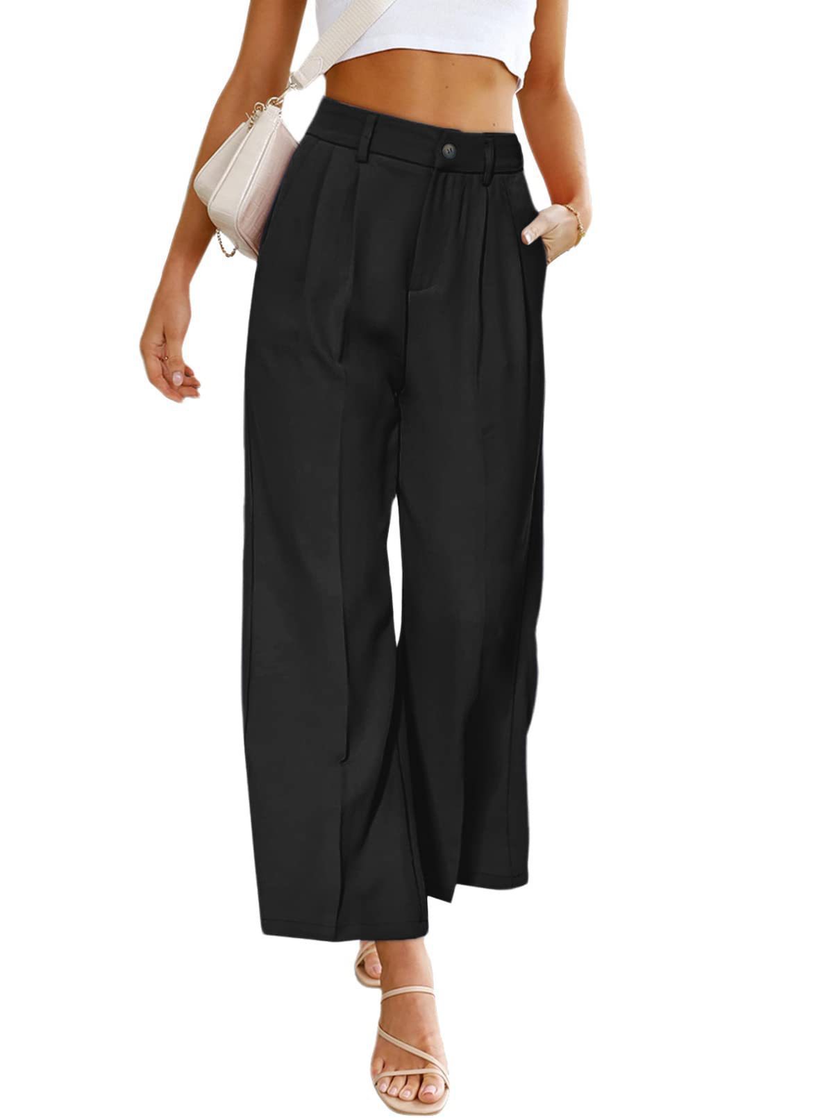 Wide Leg Dress Pants High Waist Button Pants 34