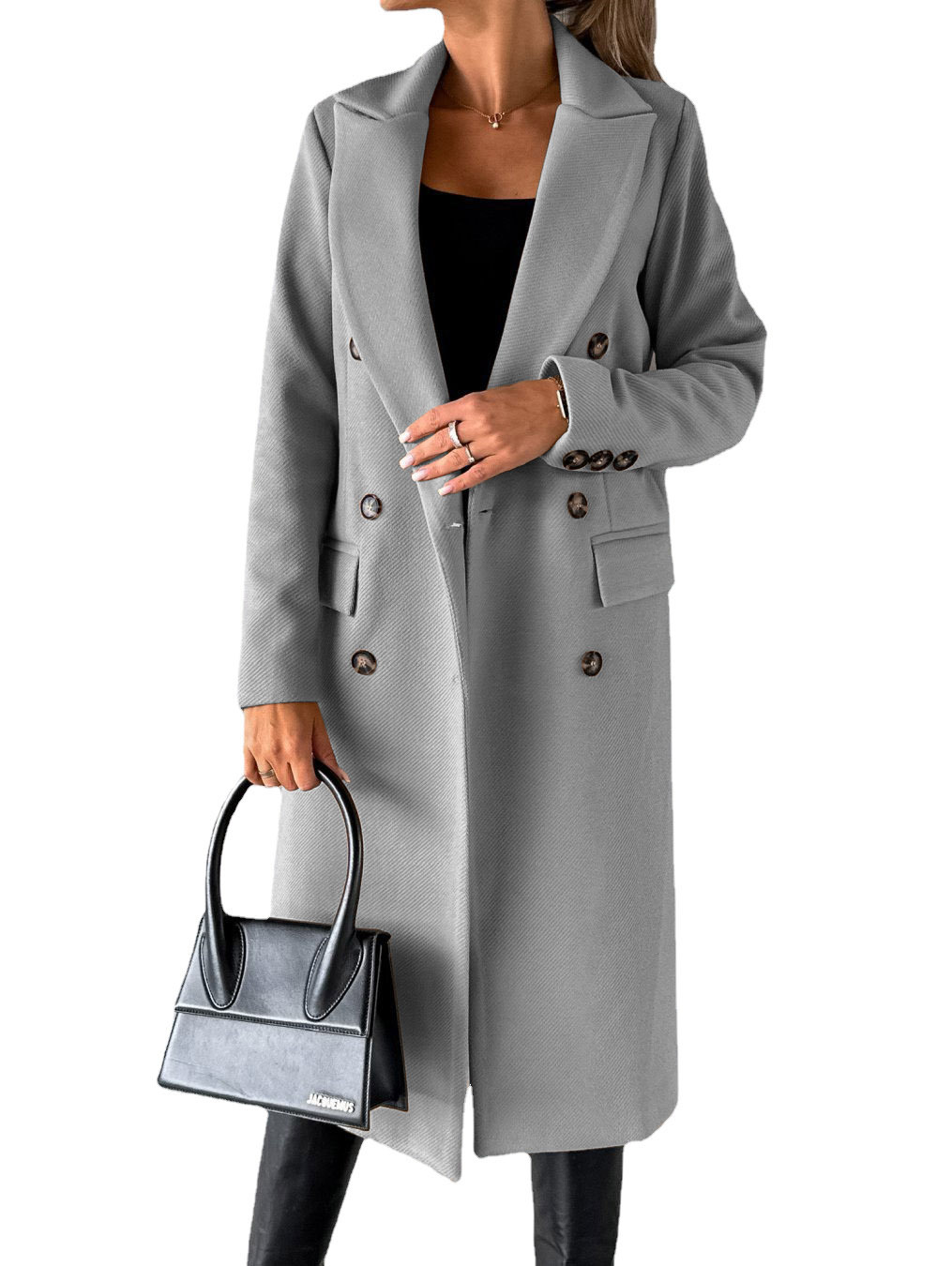 Lapel solid color double-breasted slim-fit jacket 59
