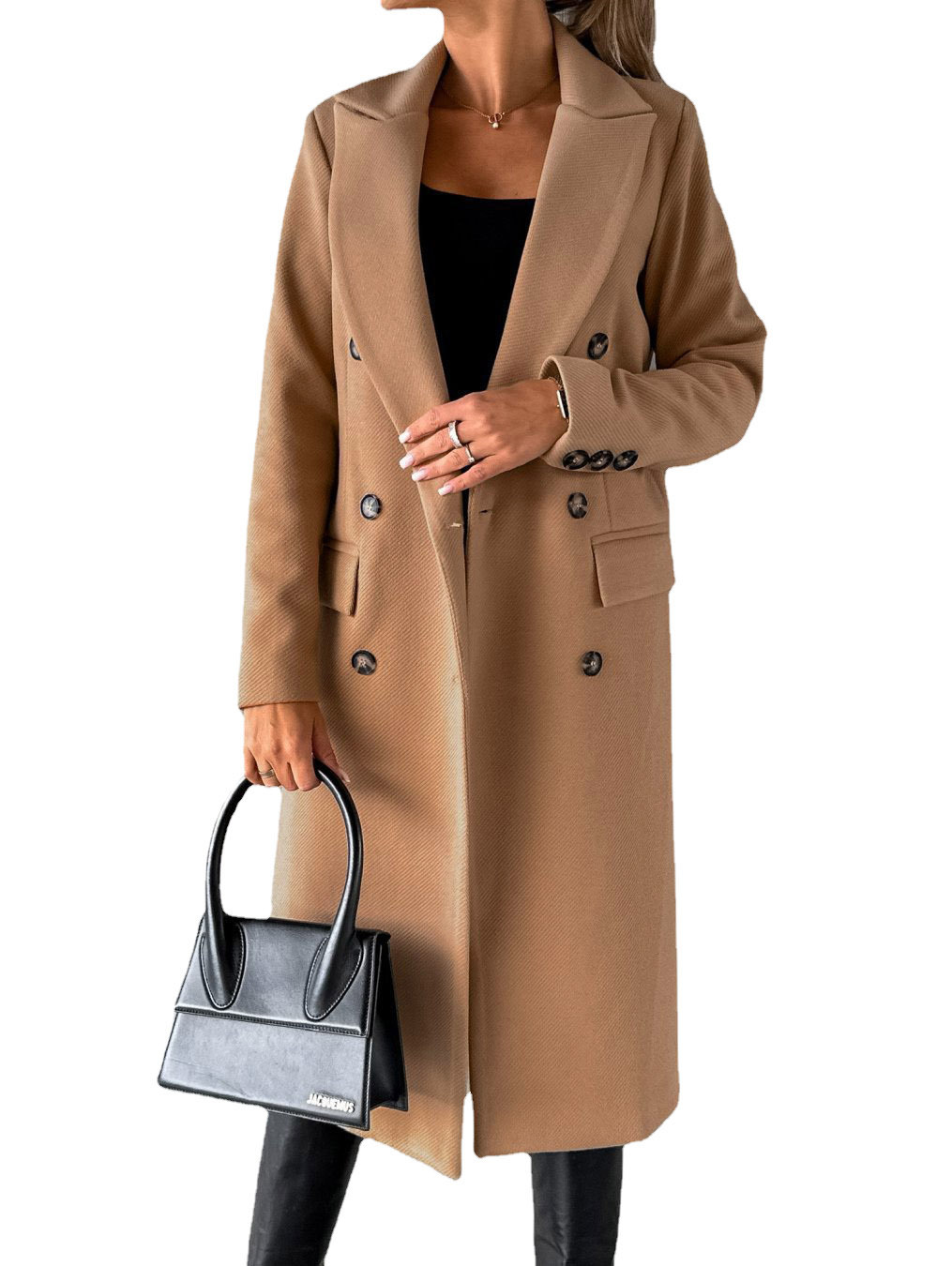 Lapel solid color double-breasted slim-fit jacket 59