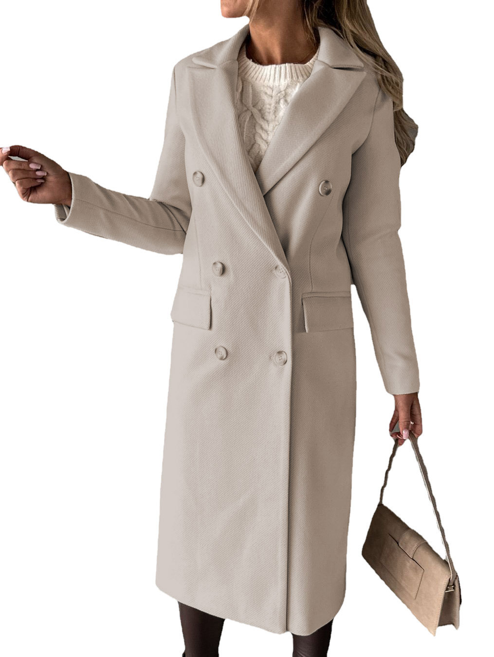 Lapel solid color double-breasted slim-fit jacket 59