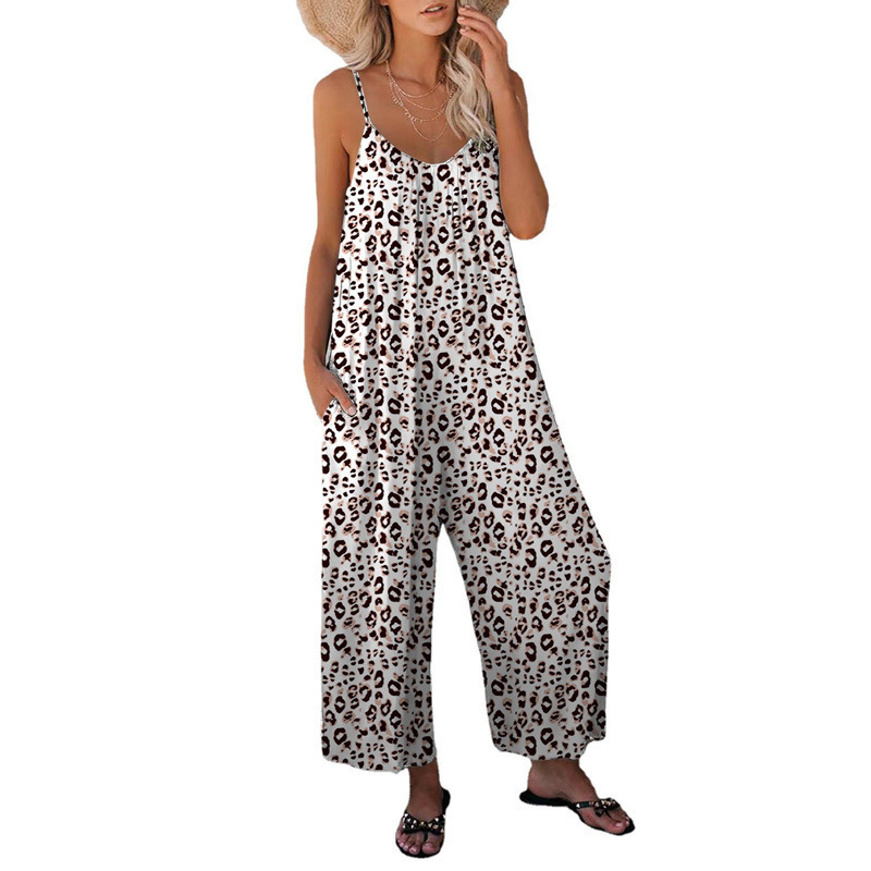 Leopard print pocket loose overalls trousers 44