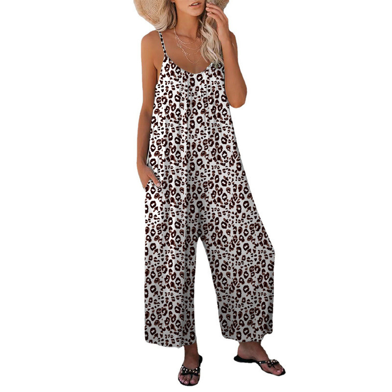 Leopard print pocket loose overalls trousers 44