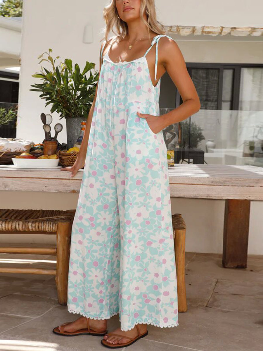 Long printed loose suspender jumpsuit 47 02