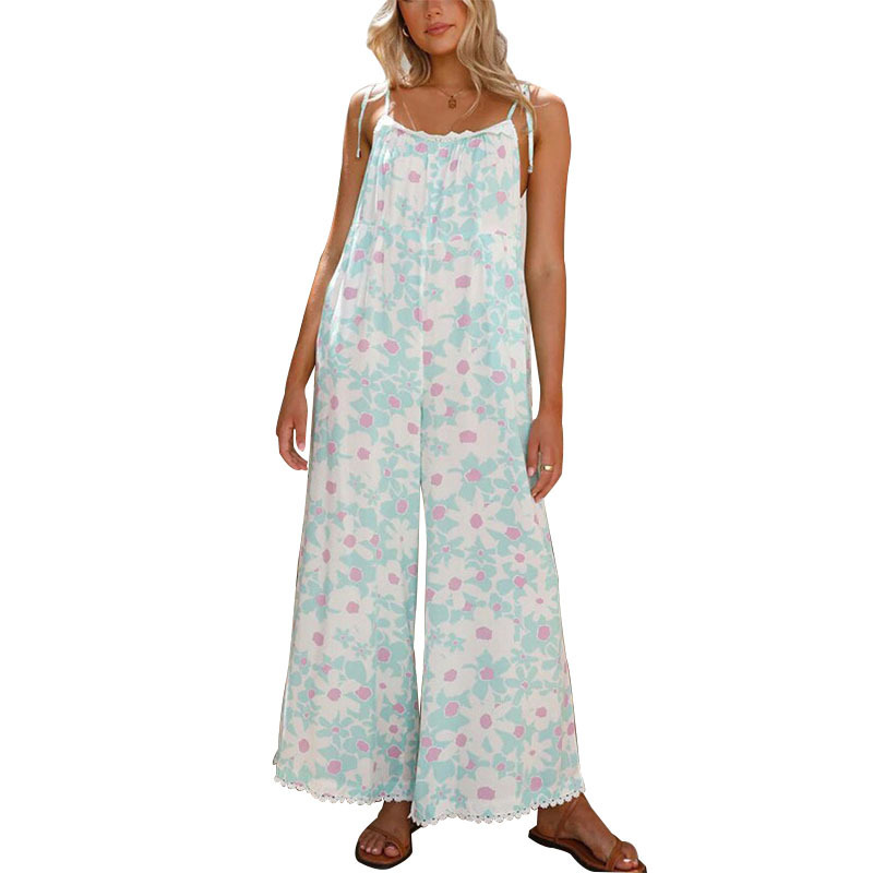 Long printed loose suspender jumpsuit 47