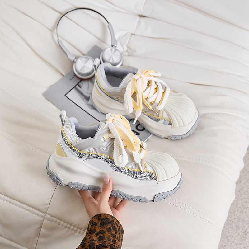 2026 Women's Shell-Toe Platform Sneakers – 5cm Height Boost, Lightweight Dad Shoes, Minimalist White 02