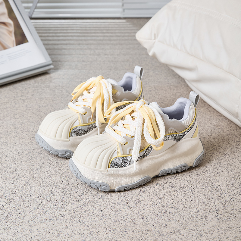 2026 Women's Shell-Toe Platform Sneakers – 5cm Height Boost, Lightweight Dad Shoes, Minimalist White