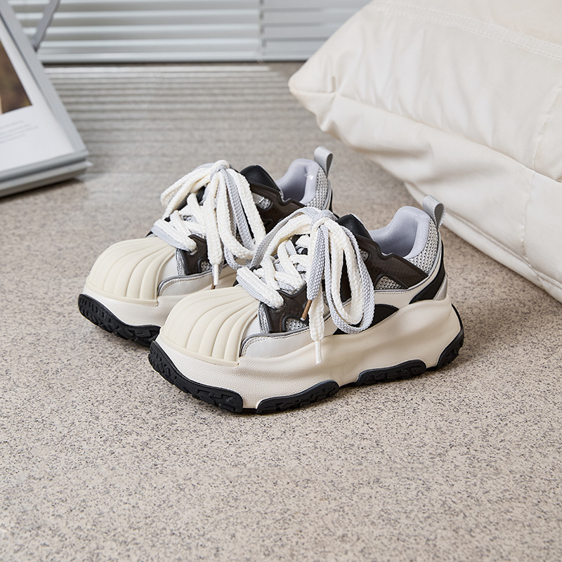 2026 Women's Shell-Toe Platform Sneakers – 5cm Height Boost, Lightweight Dad Shoes, Minimalist White