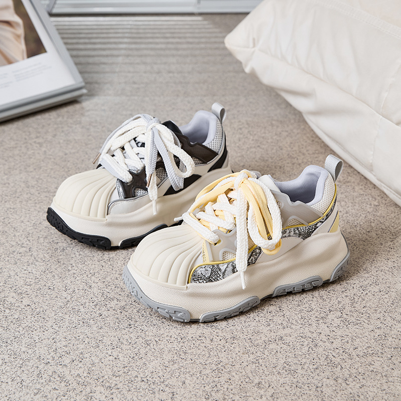 2026 Women's Shell-Toe Platform Sneakers – 5cm Height Boost, Lightweight Dad Shoes, Minimalist White