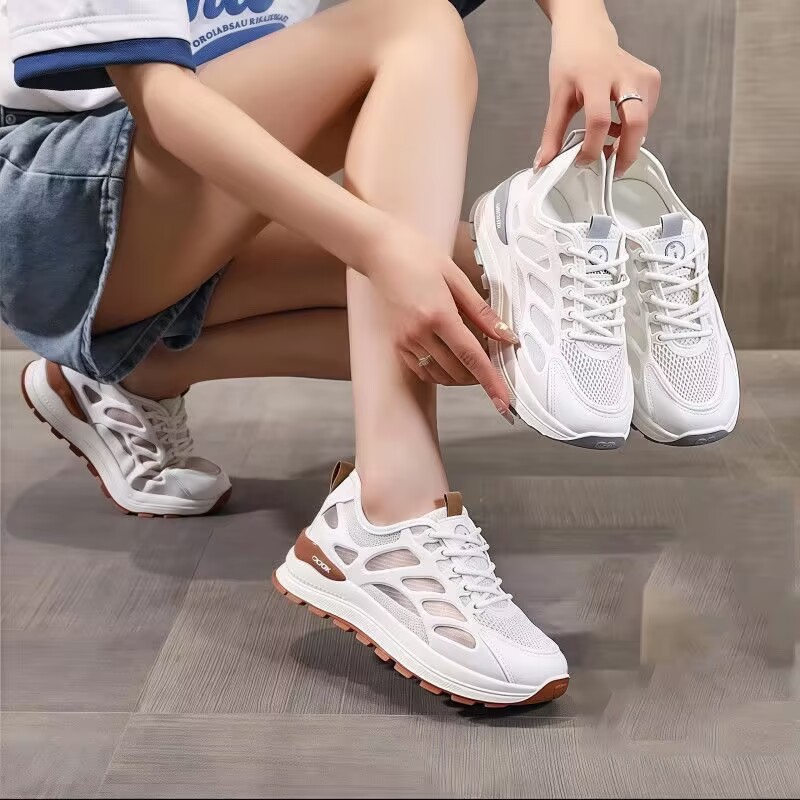 Summer Women's Shoes New Breathable Mesh Shoes Versatile White Shoes Thick Sole Sports Shoes 02