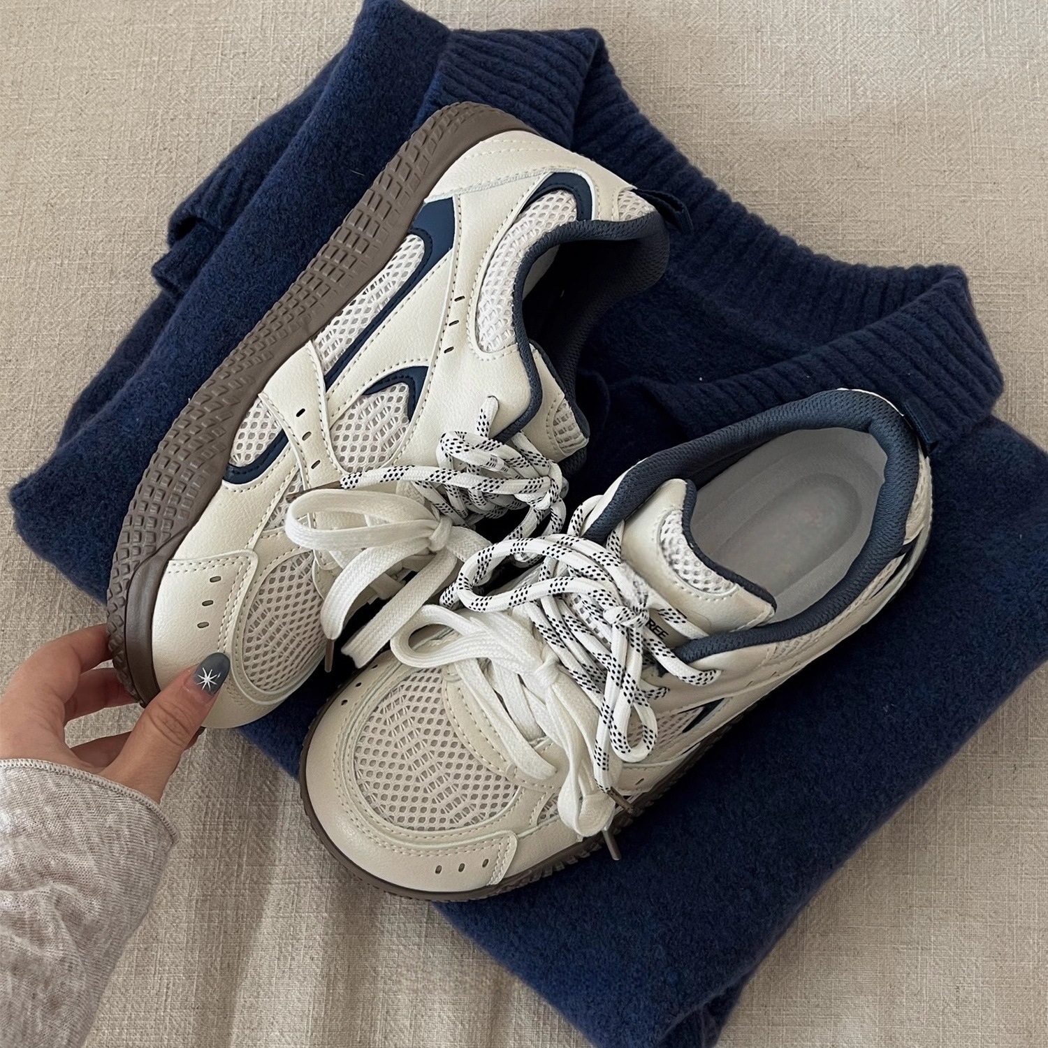 Double Mesh Skateboard Shoes Women Ugly Cute Spring Summer  Low Top Versatile Sports White Shoes