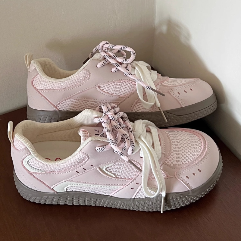 Double Mesh Skateboard Shoes Women Ugly Cute Spring Summer  Low Top Versatile Sports White Shoes 02