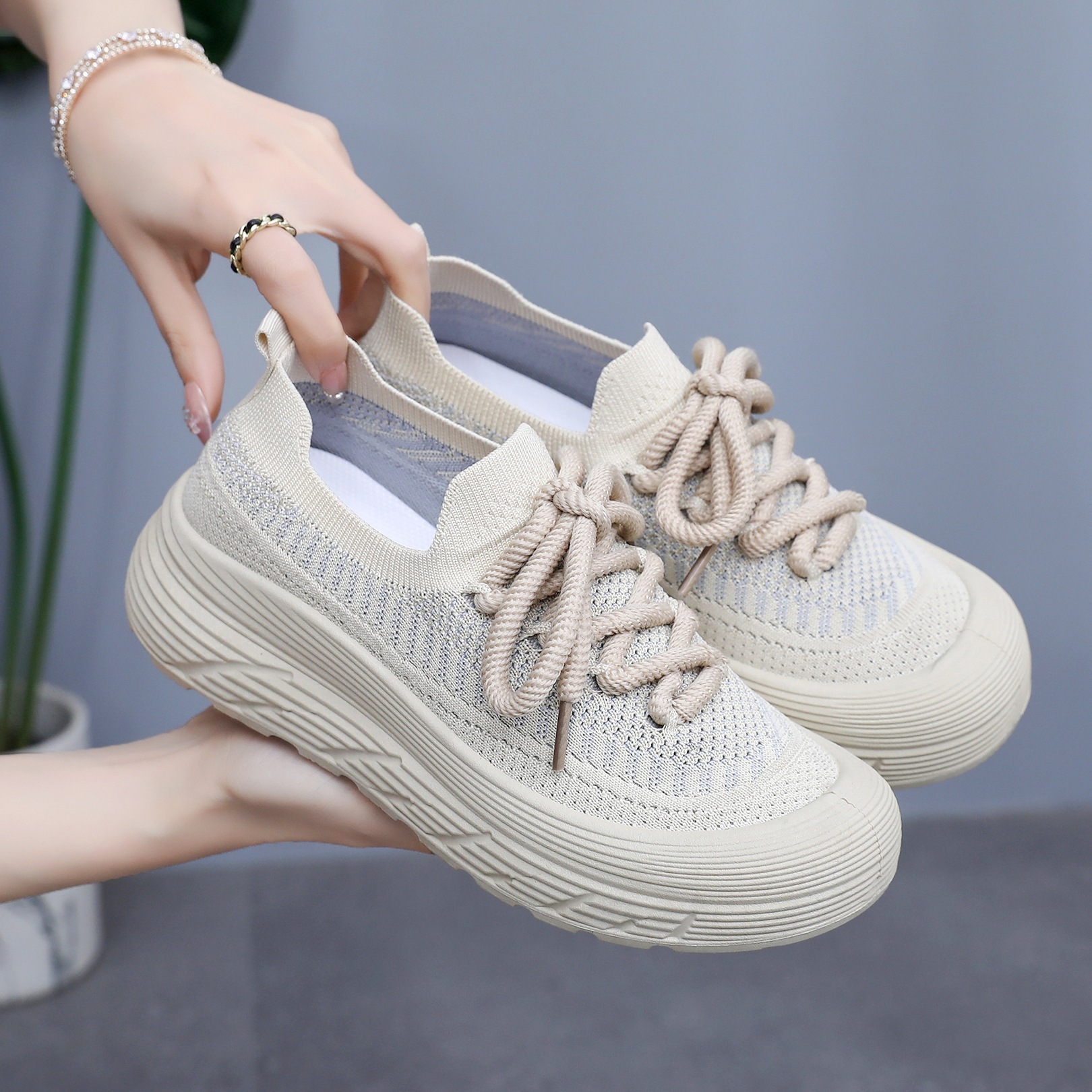 Cloudlike Fly Knit Sneakers Women Breathable Soft Thick Sole Running Shoes